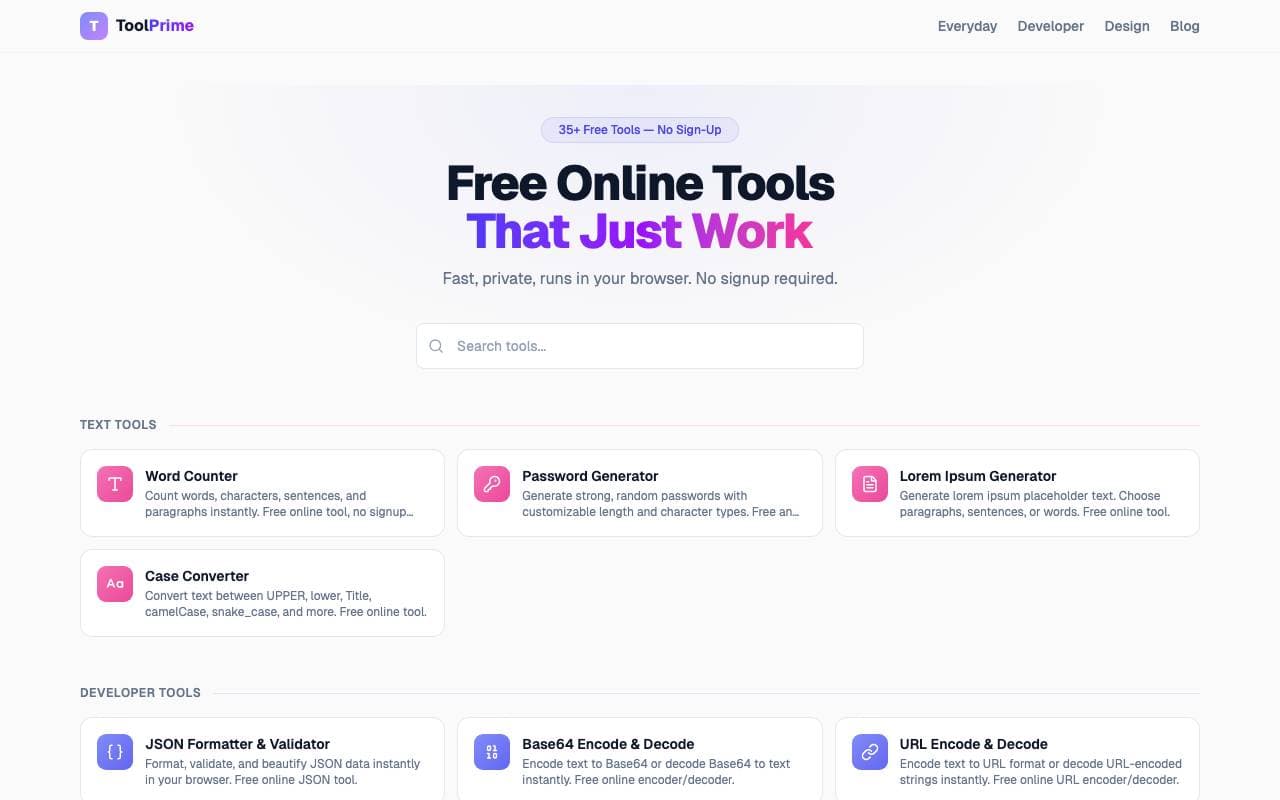 ToolPrime — Screenshot